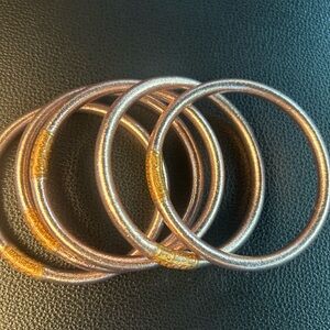 Stackable Rose Gold Tone Bangle Bracelet Set with Gold Accents